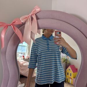 Blue and White Striped Quarter Sleeve Polo Size XL